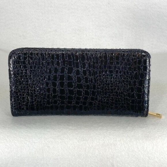 BP. Nordstrom Textured Crocodile Print Large Zip Around Wallet Black - Picture 2 of 4